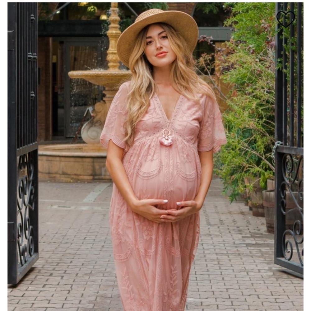Lace Overlay Maxi Maternity Dress in Light Pink